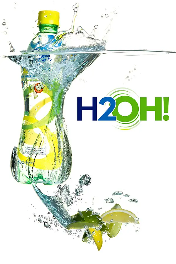 H2Oh water bottle crashing through citrus splash